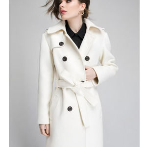 Burberry Cream White Double Breasted Belted Cashmere‎ Wool Trench Coat US 4 UK6